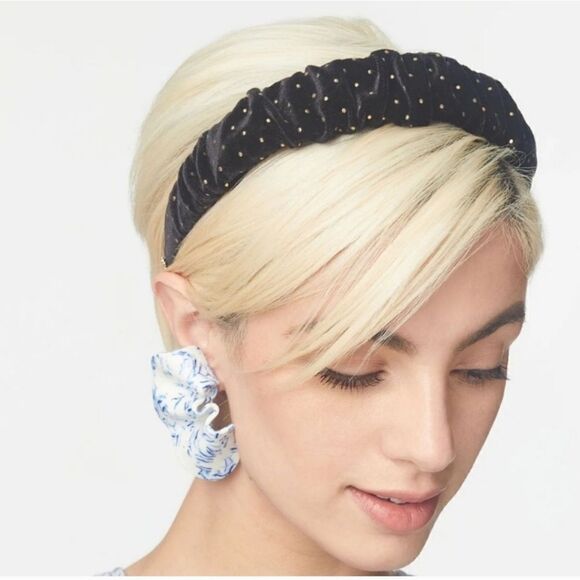 Lele Sadoughi Jet Dot Velvet Kelly Headband NWT - Picture 1 of 6